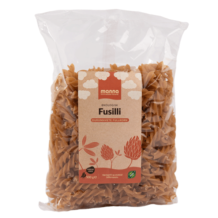 fusilli pasta fullkorn durumhvete 500 g økologisk manna