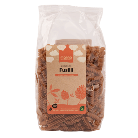 Fusilli emmer, fullkorn, 500 g, økologisk, Manna