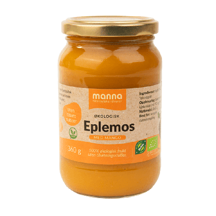 Eple-og mangopuré u/sukker,360 g, økologisk, Manna