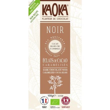 Mørk sjokolade m/karamelliserte kakaonibs, 70%, 100 g, økologisk, Kaoka