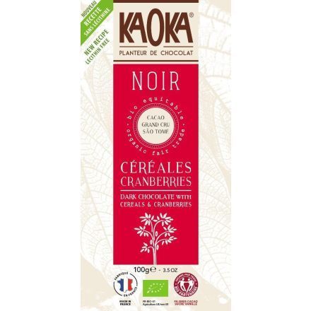 Mørk sjokolade m/ cranberry & musli , 66%, 100 g, økologisk, Kaoka