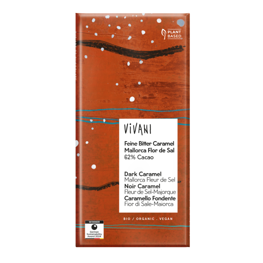 Mørk sjokolade 62% Caramel, 80 g, økologisk,Vivani main product photo