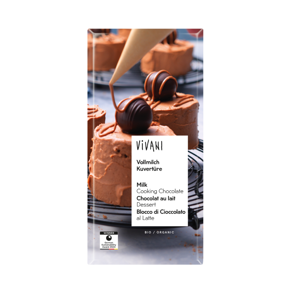 Melkesjokolade coverture, 150 g, økologisk, Vivani main product photo