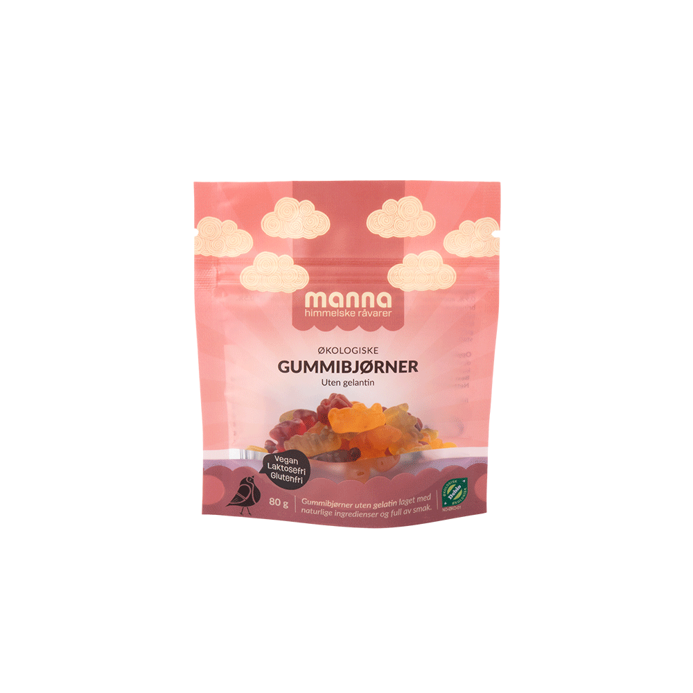 Gummibjørner u/gelatin, 80 g, økologisk, Manna main product photo