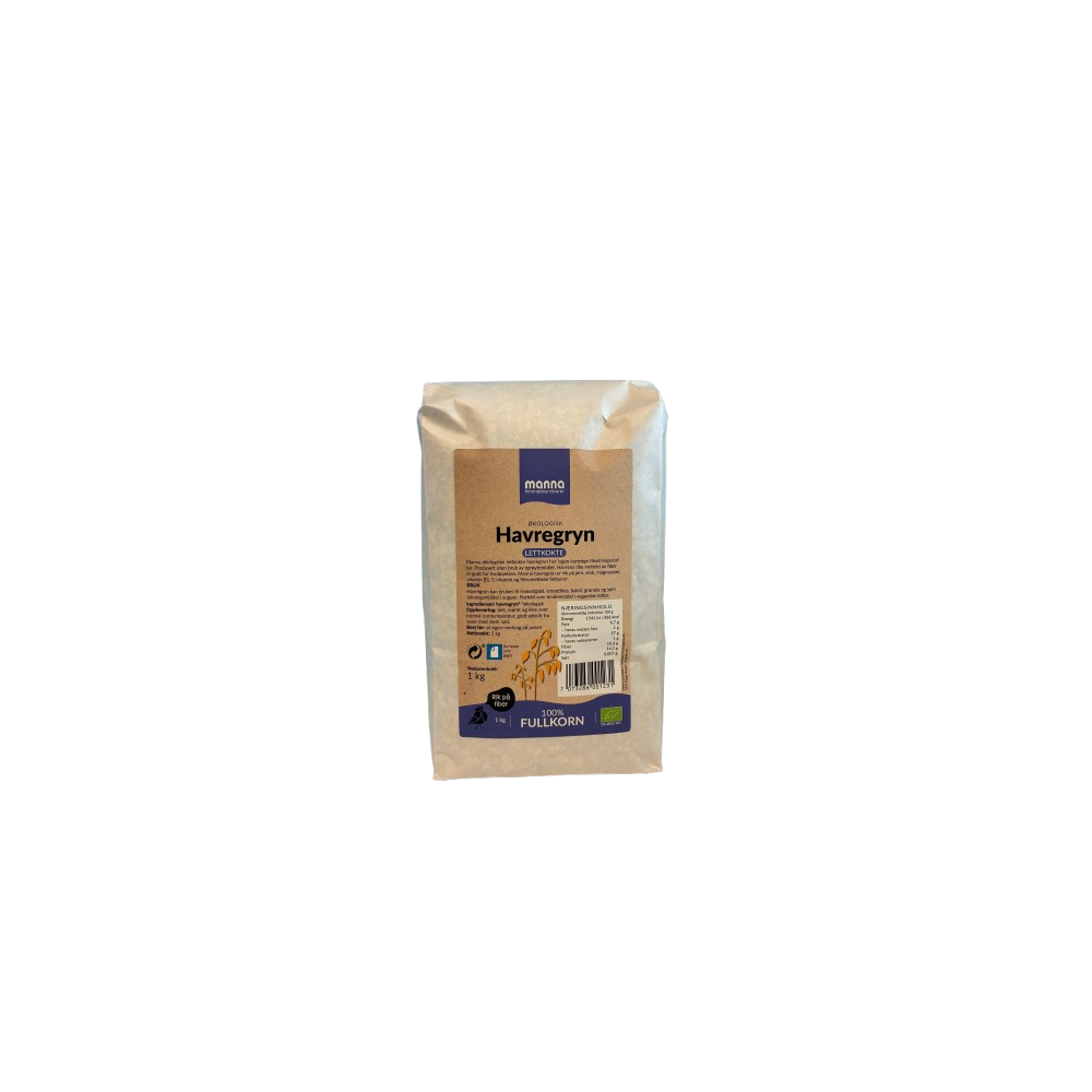Havregryn, lettkokte, 1 kg, økologisk, Manna main product photo